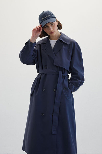 Double Breasted Trench Coat Navy Blue