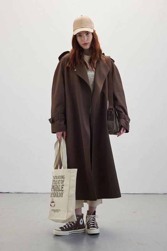 Belted Draped Trench Coat Bitter Brown