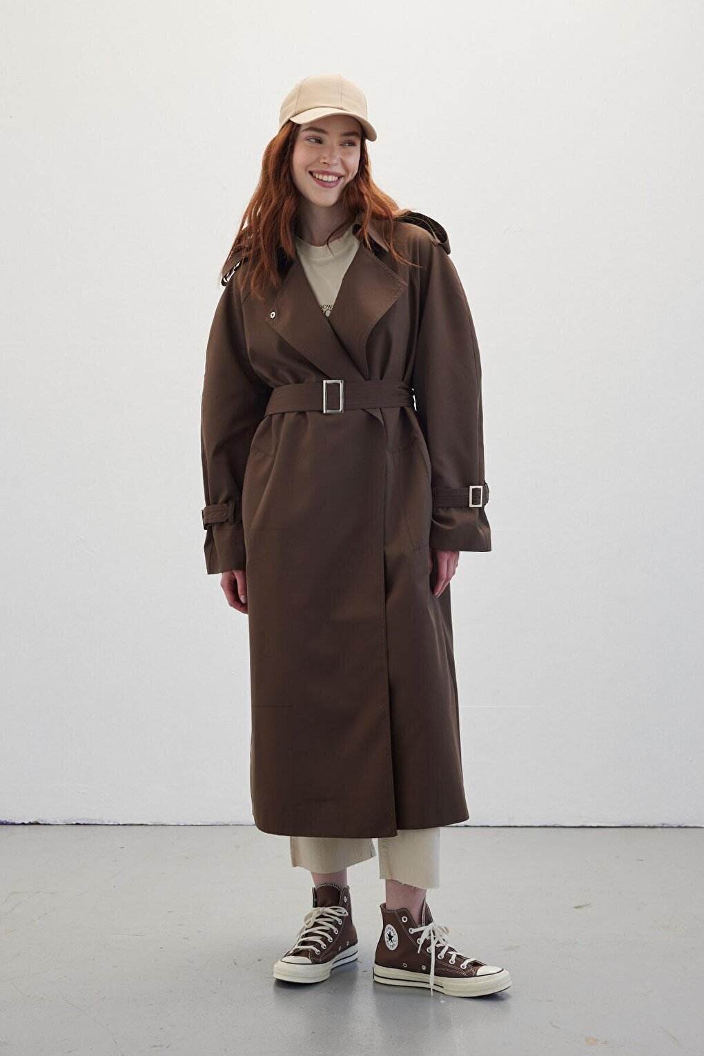 Belted Draped Trench Coat Bitter Brown