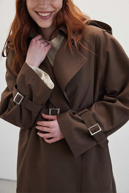 Belted Draped Trench Coat Bitter Brown