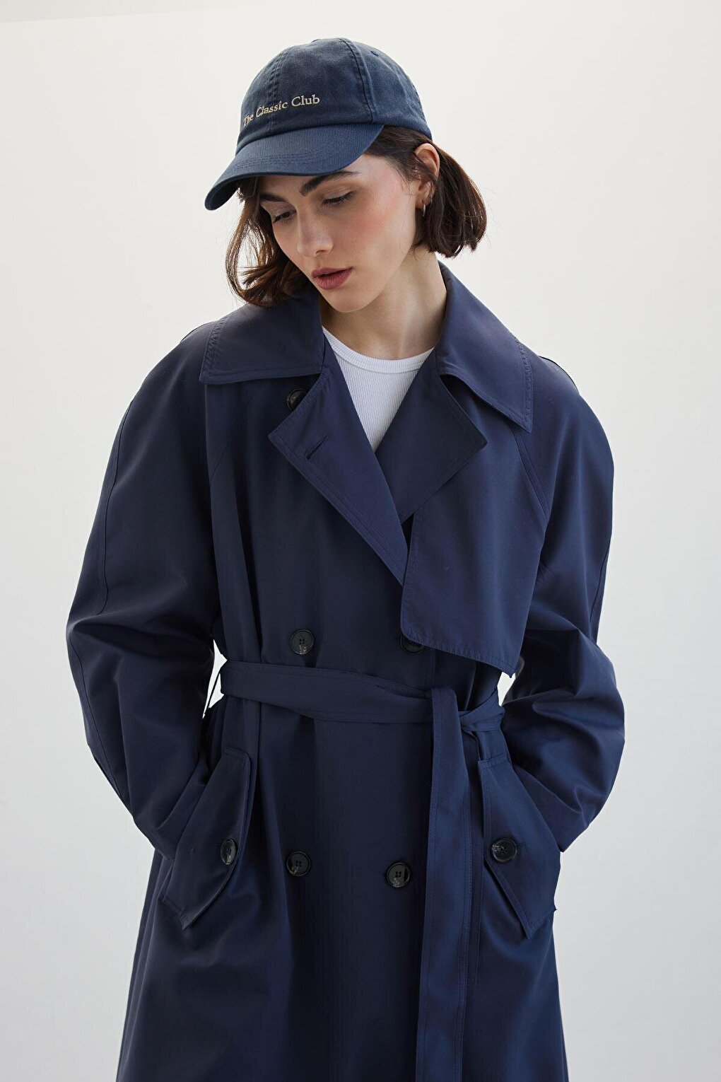 Double Breasted Trench Coat Navy Blue