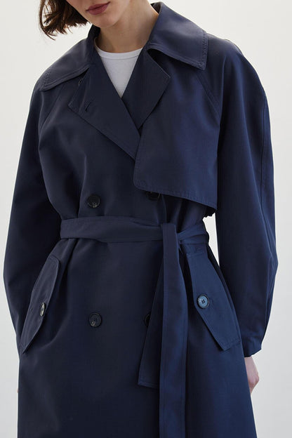 Double Breasted Trench Coat Navy Blue