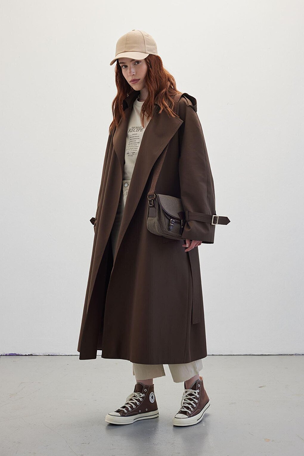 Belted Draped Trench Coat Bitter Brown