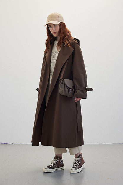 Belted Draped Trench Coat Bitter Brown