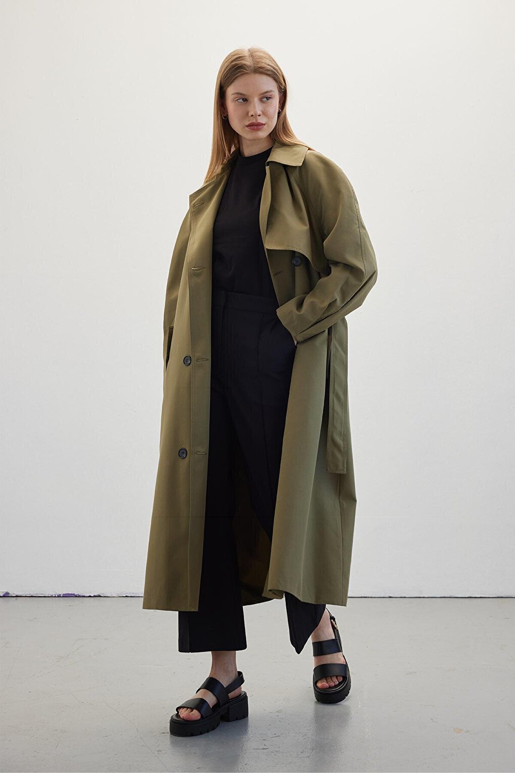 Double Breasted Trench Coat Green