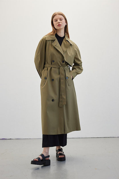 Double Breasted Trench Coat Green