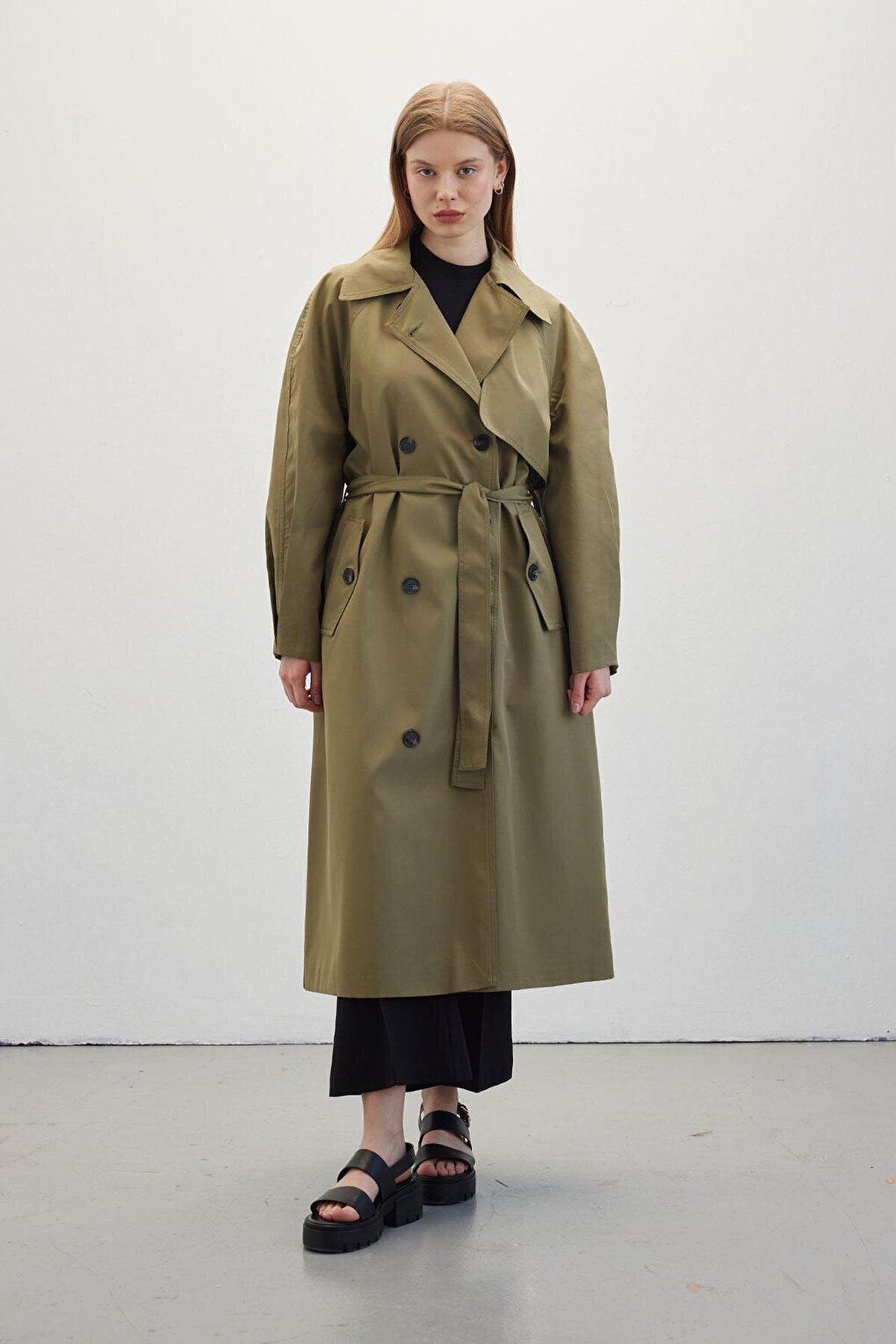 Double Breasted Trench Coat Green