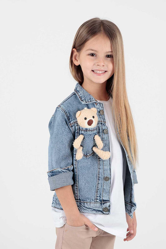 Girl's Teddy Bear Cotton Jean Jacket Casual Fashionable Ak22176023