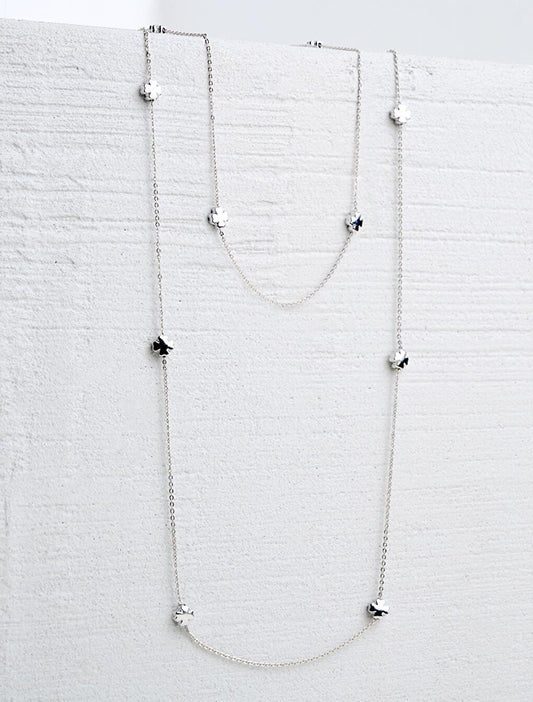 Stylish Double Chain Necklace with Silver Clover Figure