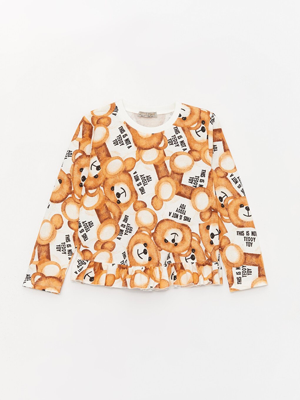 Girl's Teddy Bear Patterned Ruffle Waist SweatShirt