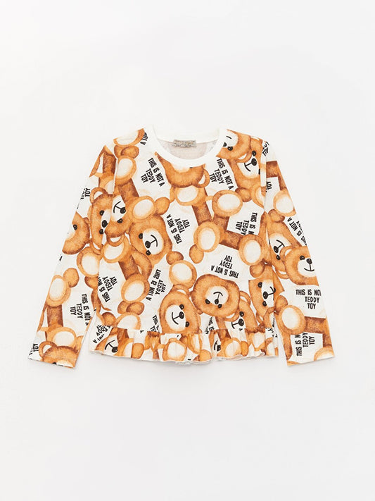 Girl's Teddy Bear Patterned Ruffle Waist SweatShirt