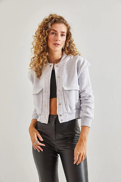 Women's Three Thread Rose Gold Double Pocket Bomber Jacket