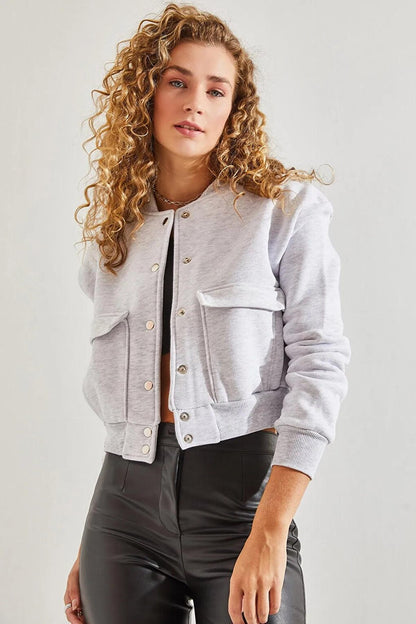 Women's Three Thread Rose Gold Double Pocket Bomber Jacket