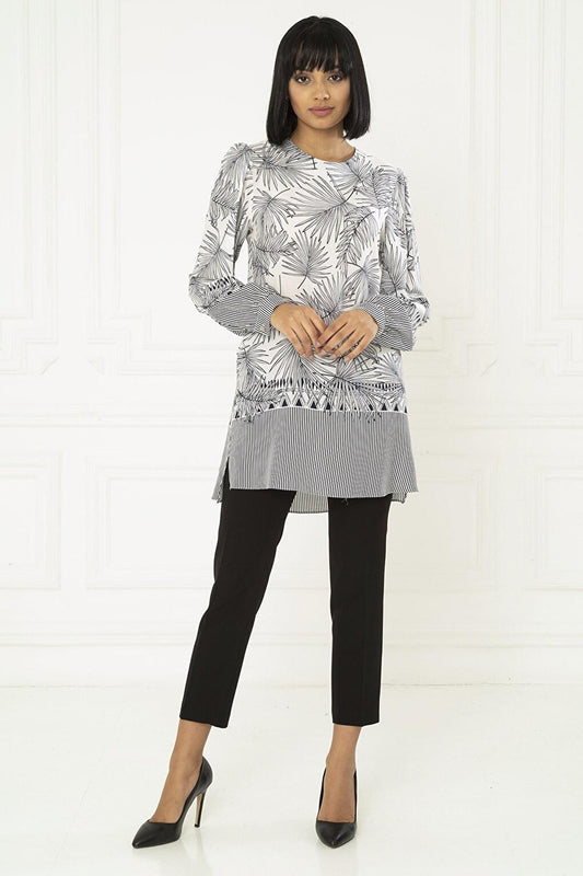 Leaf Patterned Ecru Tunic