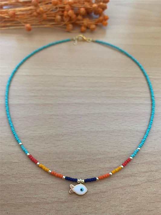 Colorful Beaded Necklace with Fish Figure