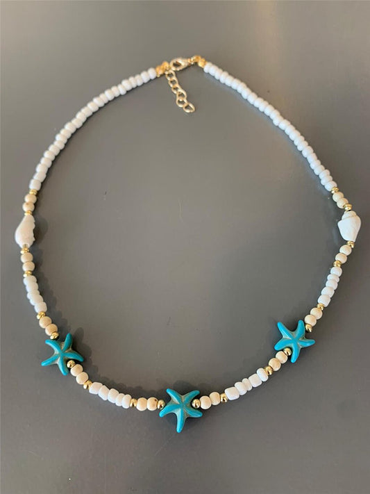 Blue Starfish and Shell Necklace