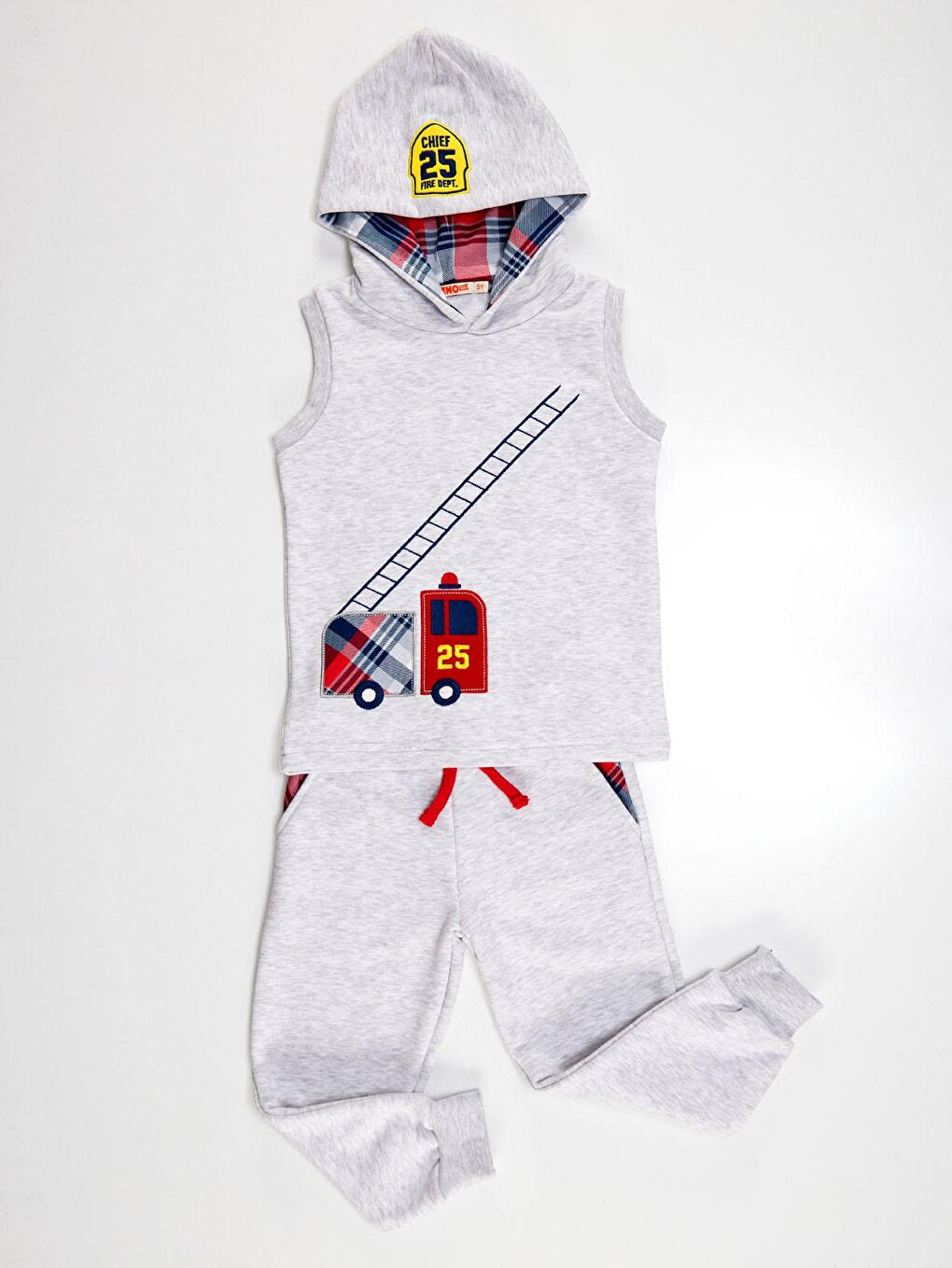 Firefighter Plaid Boy's Sleeveless Tracksuit