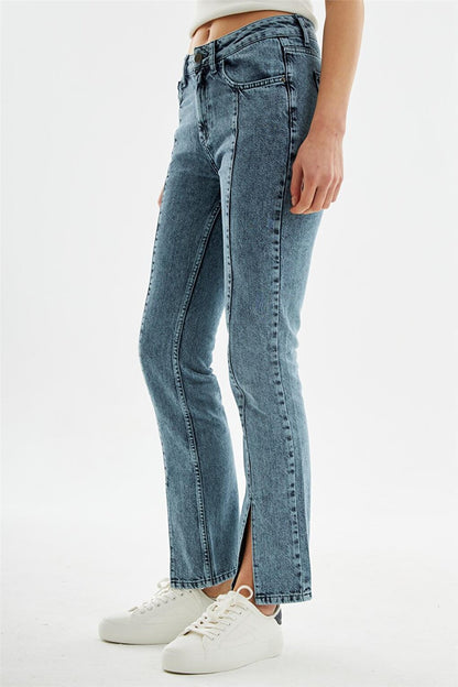 Women's Front Slit Detailed Slim Fit Jeans Light Blue