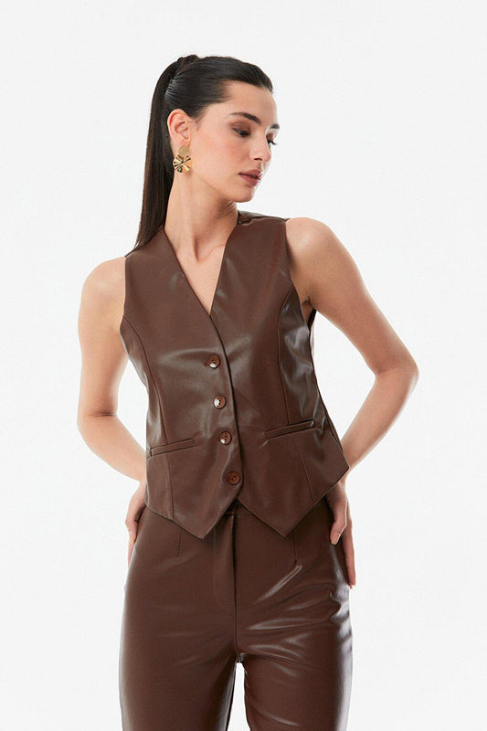 Classic Vest with Faux Leather Pocket Detail