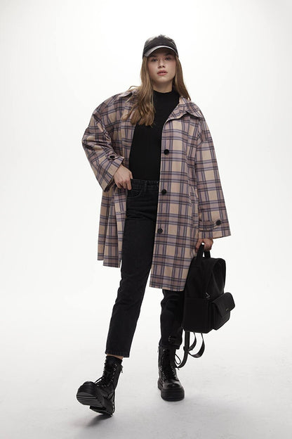 Oversize Water Repellent Trench Coat Plaid