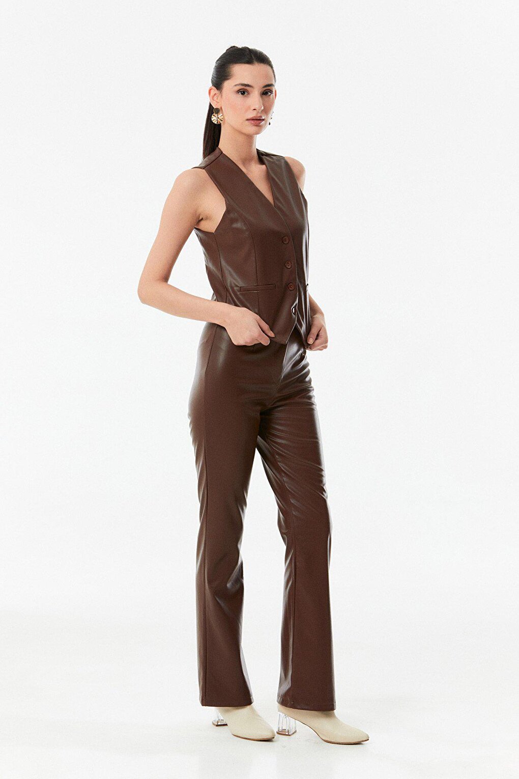 Classic Vest with Faux Leather Pocket Detail