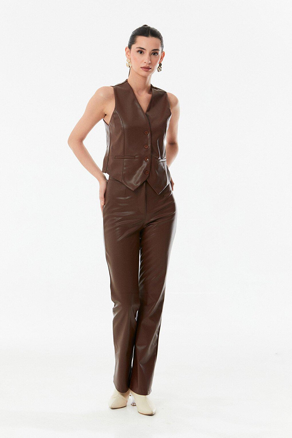 Classic Vest with Faux Leather Pocket Detail