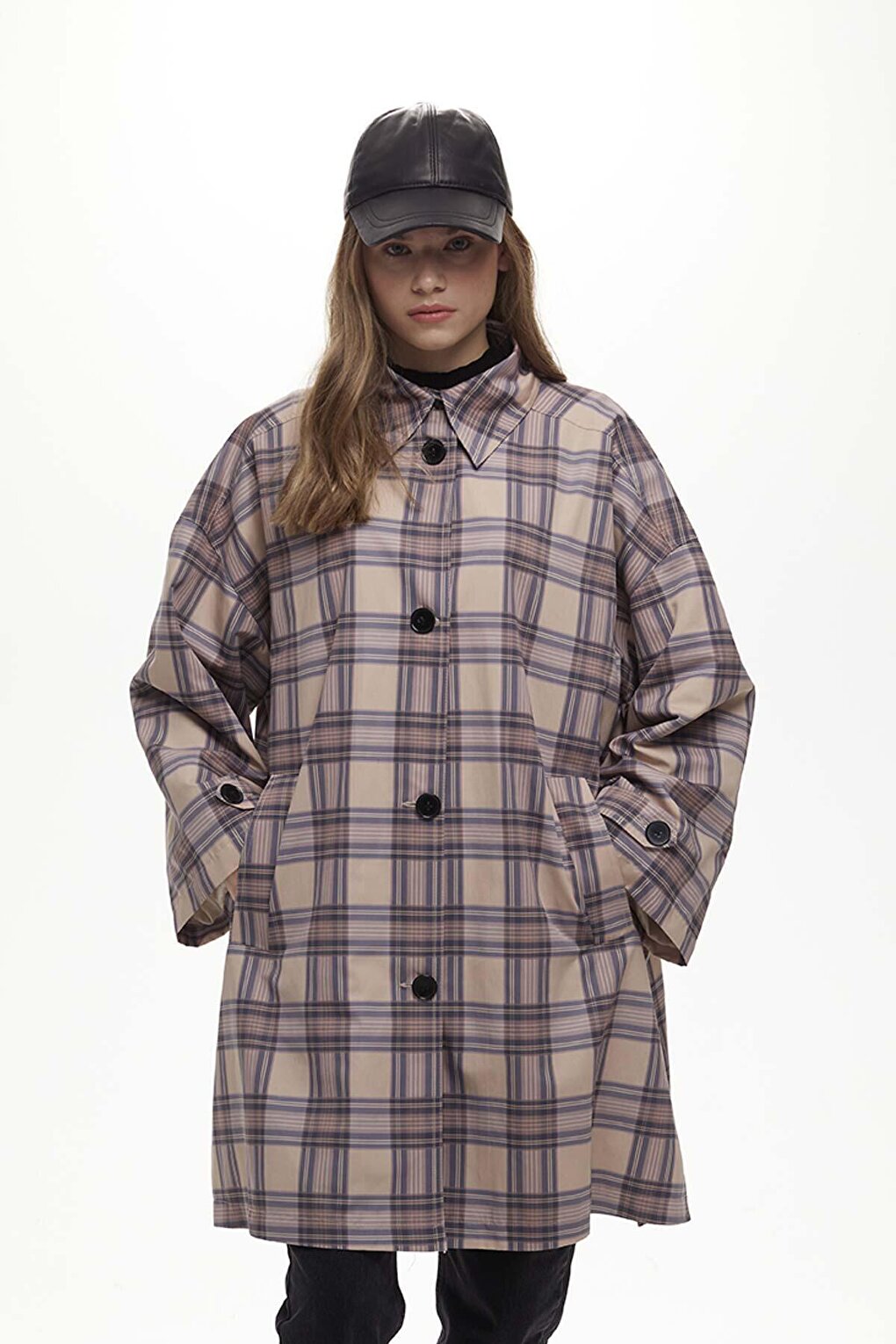 Oversize Water Repellent Trench Coat Plaid