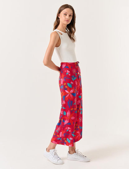 Dark Red High Waist Wide Leg Floral Short Trousers