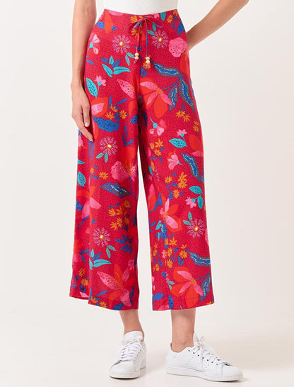 Dark Red High Waist Wide Leg Floral Short Trousers