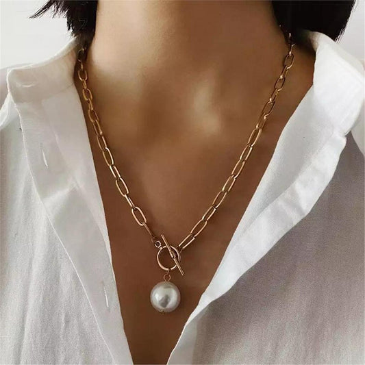 Pearl Paper Clip Chain Necklace