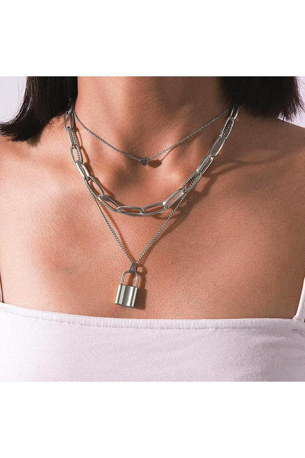 Locked Heart Figure Chain Necklace