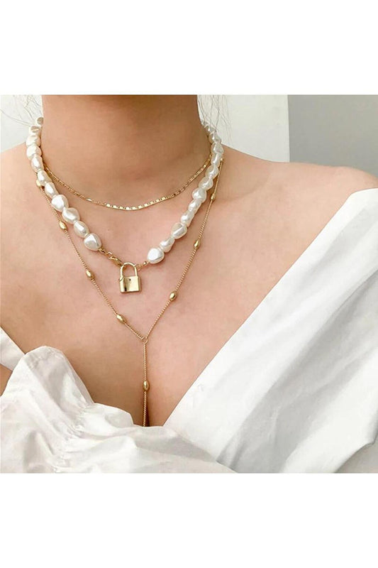 Triple Locked Pearl Necklace