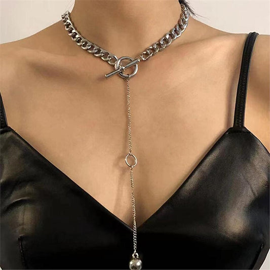 Silver Front Locking Thick Chain Necklace