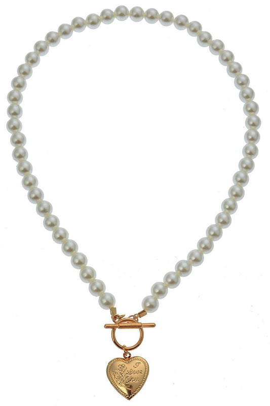 Gold Heart Medallion Pearl Necklace