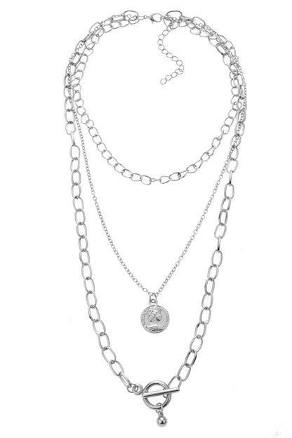 Silver Color Triple Chain Necklace