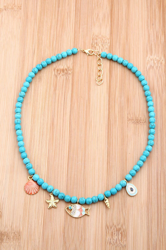 Turquoise Natural Stone Sea Figure Charm Necklace