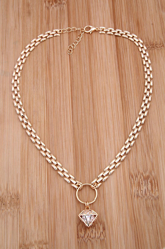 Thick Chain Collar Necklace with Diamond Figures