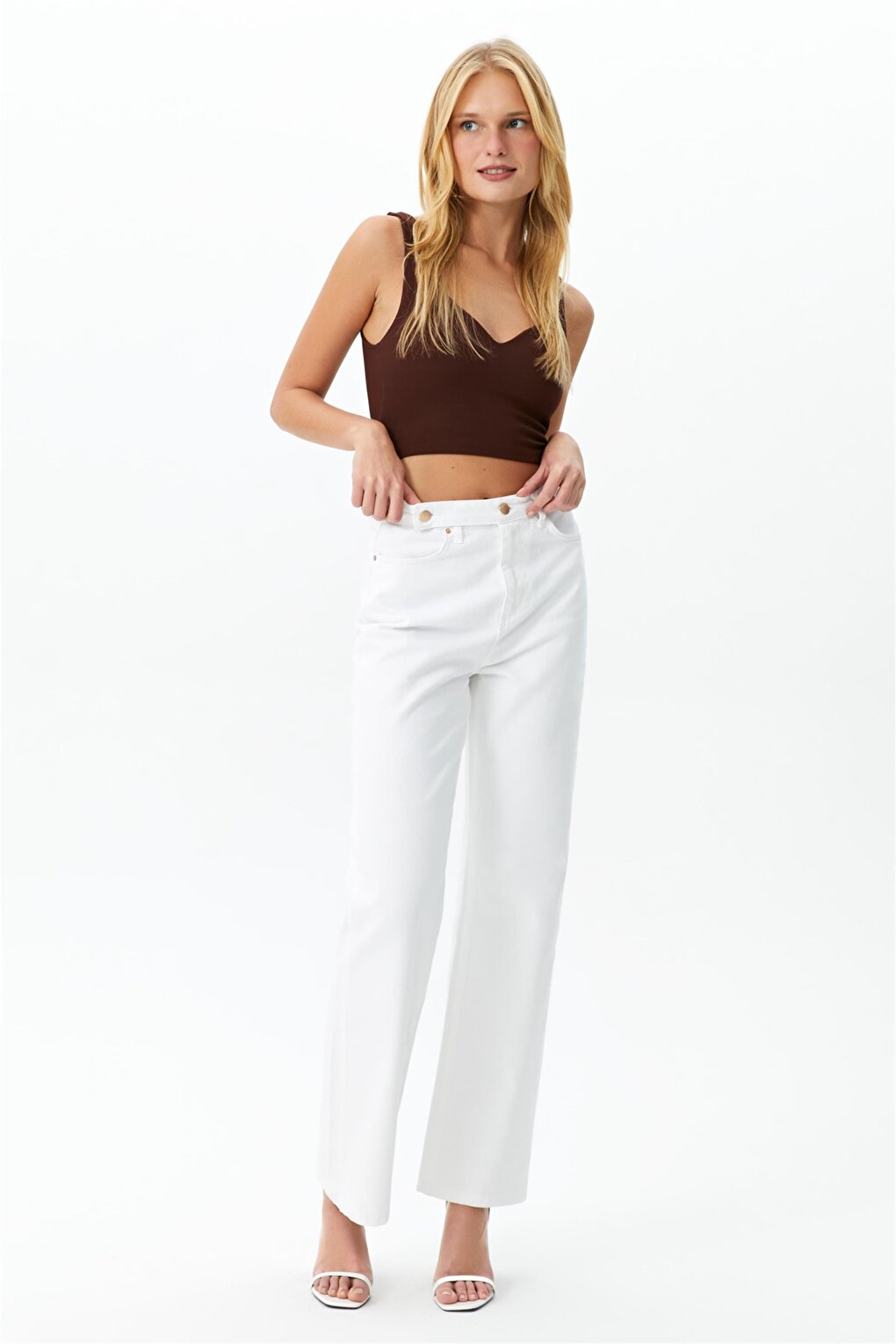 100% Cotton White High Waist Wide Leg Jeans