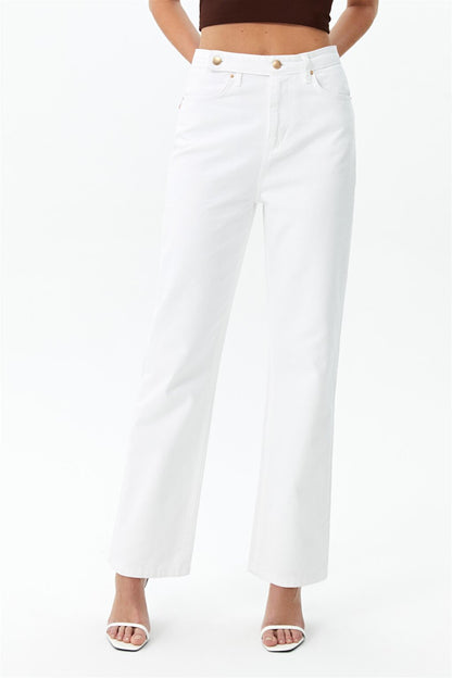 100% Cotton White High Waist Wide Leg Jeans