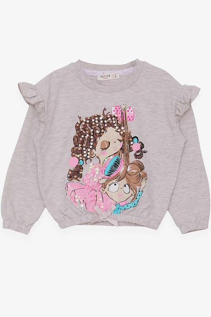 Girl's Sweatshirt Bow Sequin Beige Melange (Age 3-5)