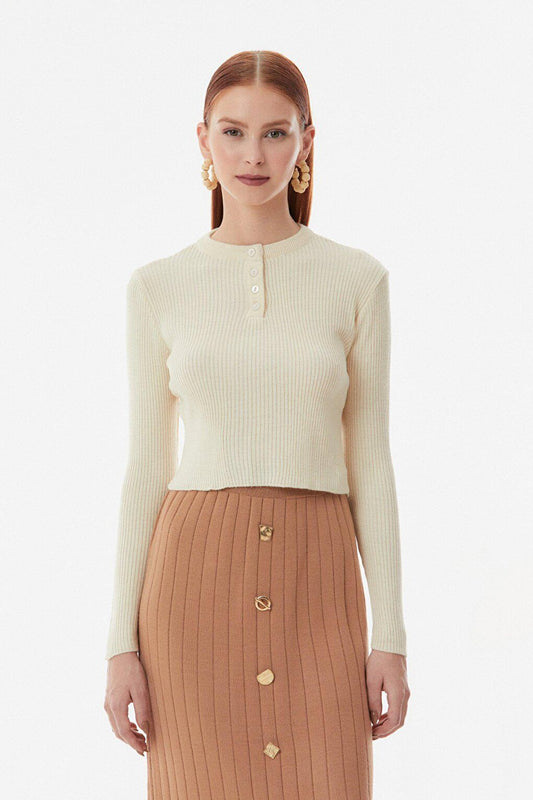 Ribbed Button Knitwear Sweater