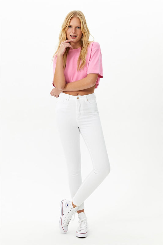 White High Waist Lycra Skinny Jeans