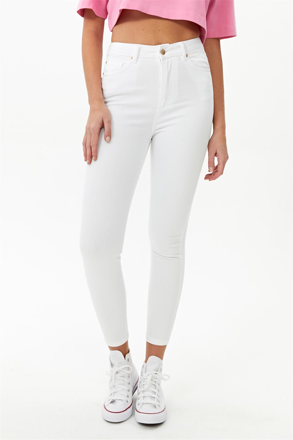 White High Waist Lycra Skinny Jeans