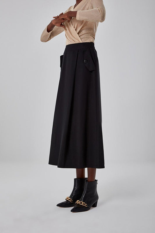 Black Skirt with Button Pockets