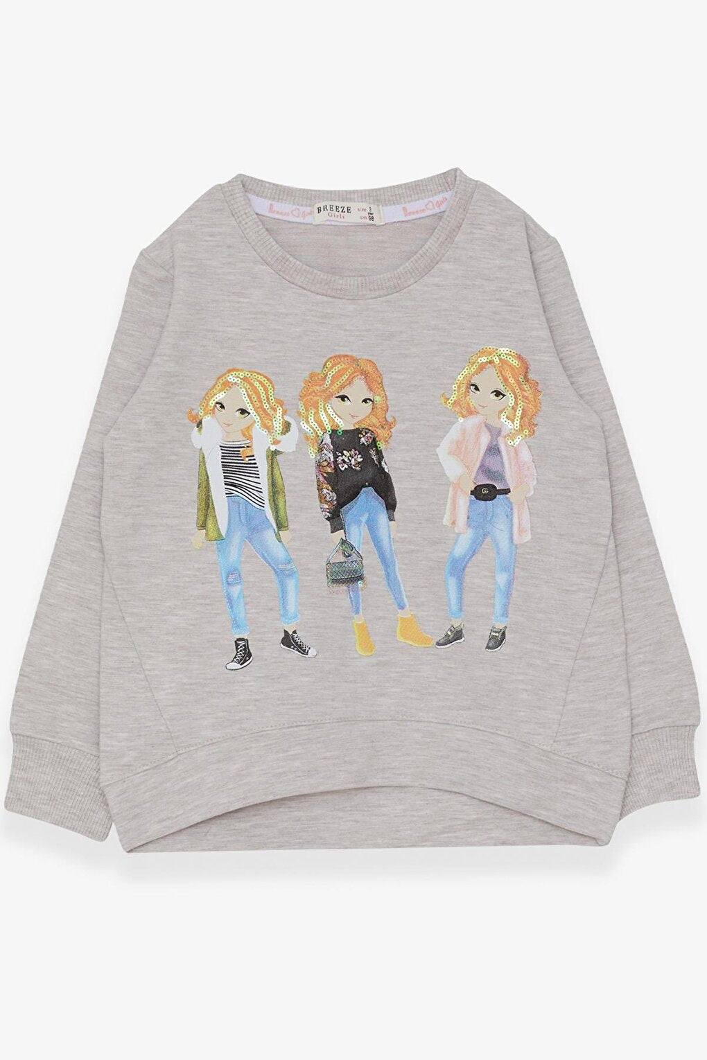 Girl's Sweatshirt Sequined Girl Printed Beige Melange (Age 3-6)