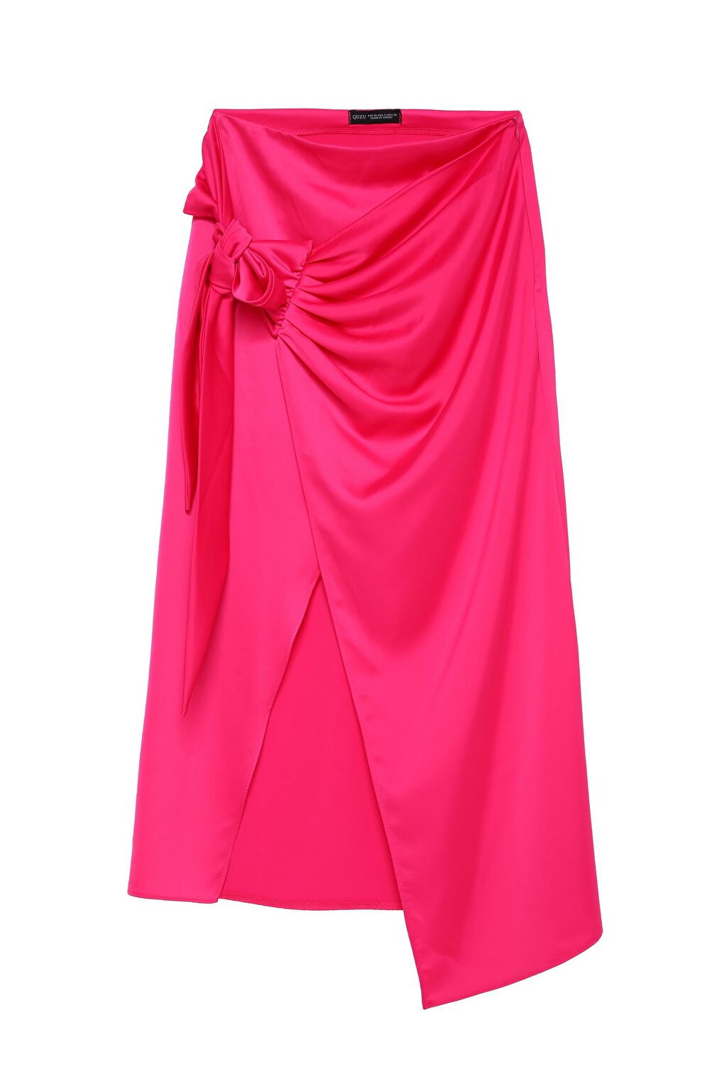 Knot Detailed Wrap Satin Skirt Fuchsia