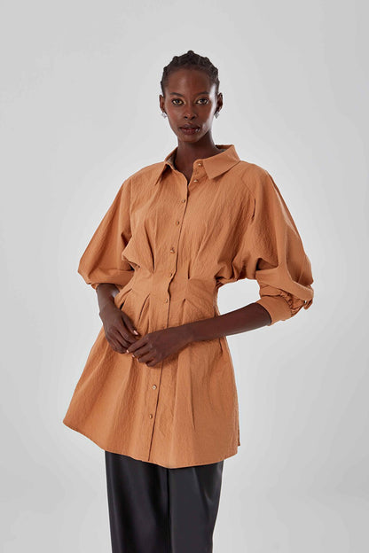 Tan Tunic with Pleated Front