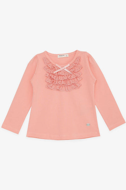 Girl's Long Sleeve T-Shirt Laced Bow Salmon (Age 3-8)