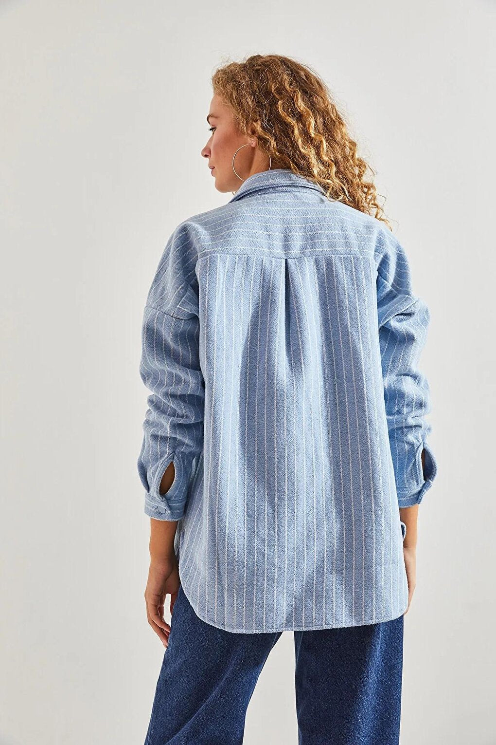 Women's Striped Small Stone Embroidered Stash Shirt