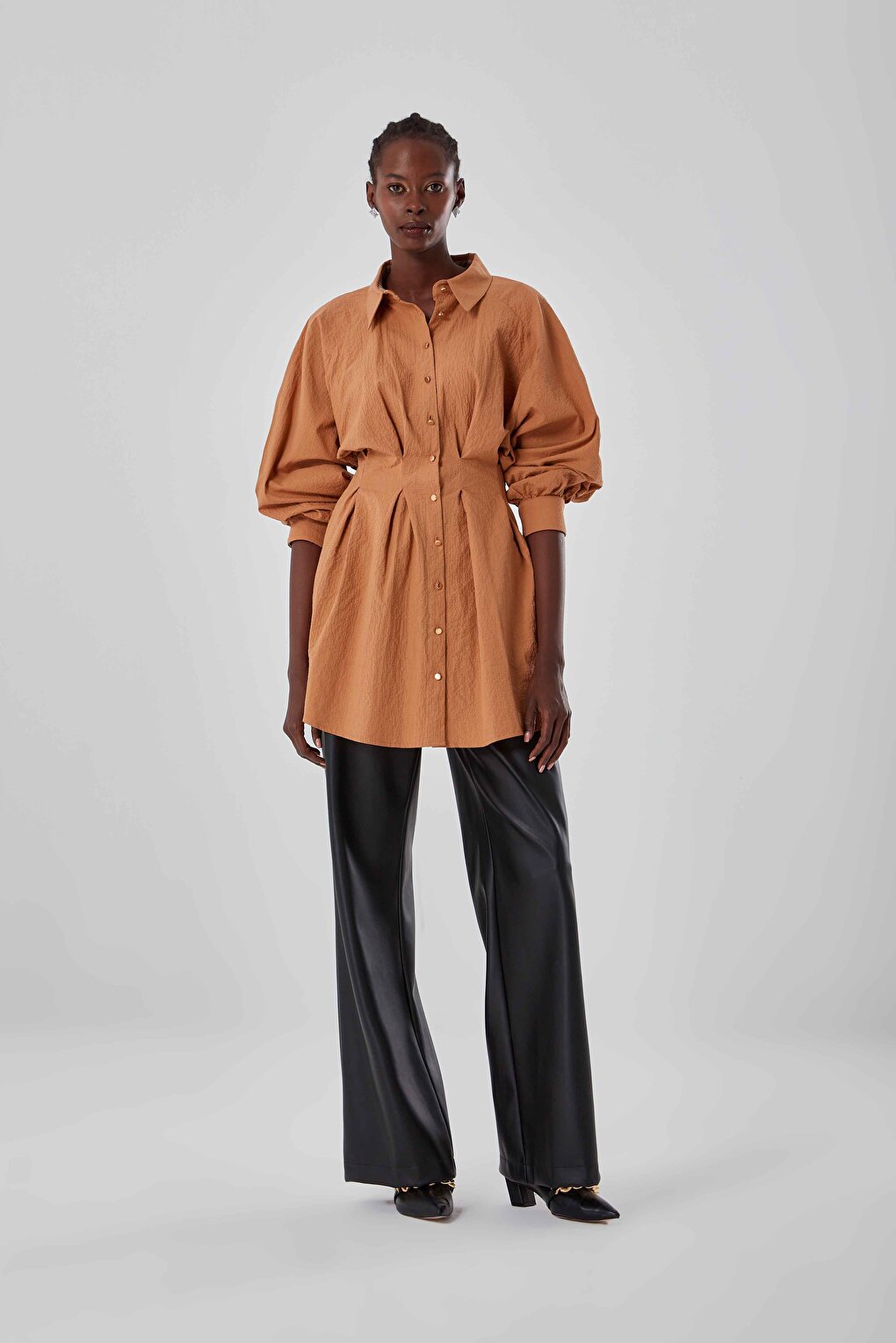 Tan Tunic with Pleated Front